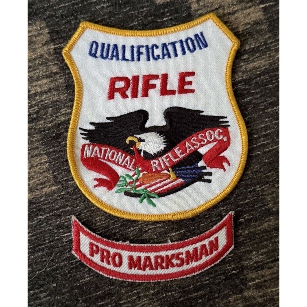 Vintage NRA Qualification Patch & Pro Marksman Rocker Tab Patch Embroidered Set